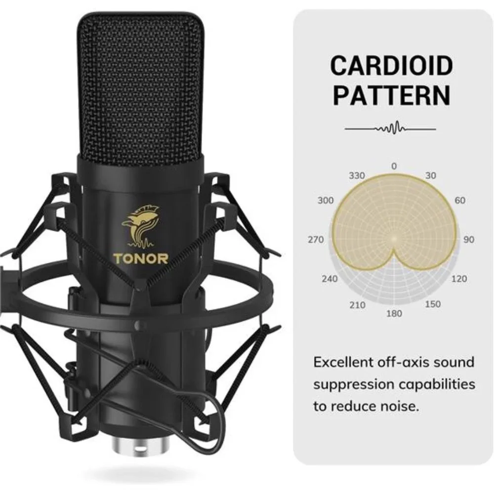 XLR Condenser Microphone, Professional Cardioid Studio Mic Kit with T20 Boom Arm
